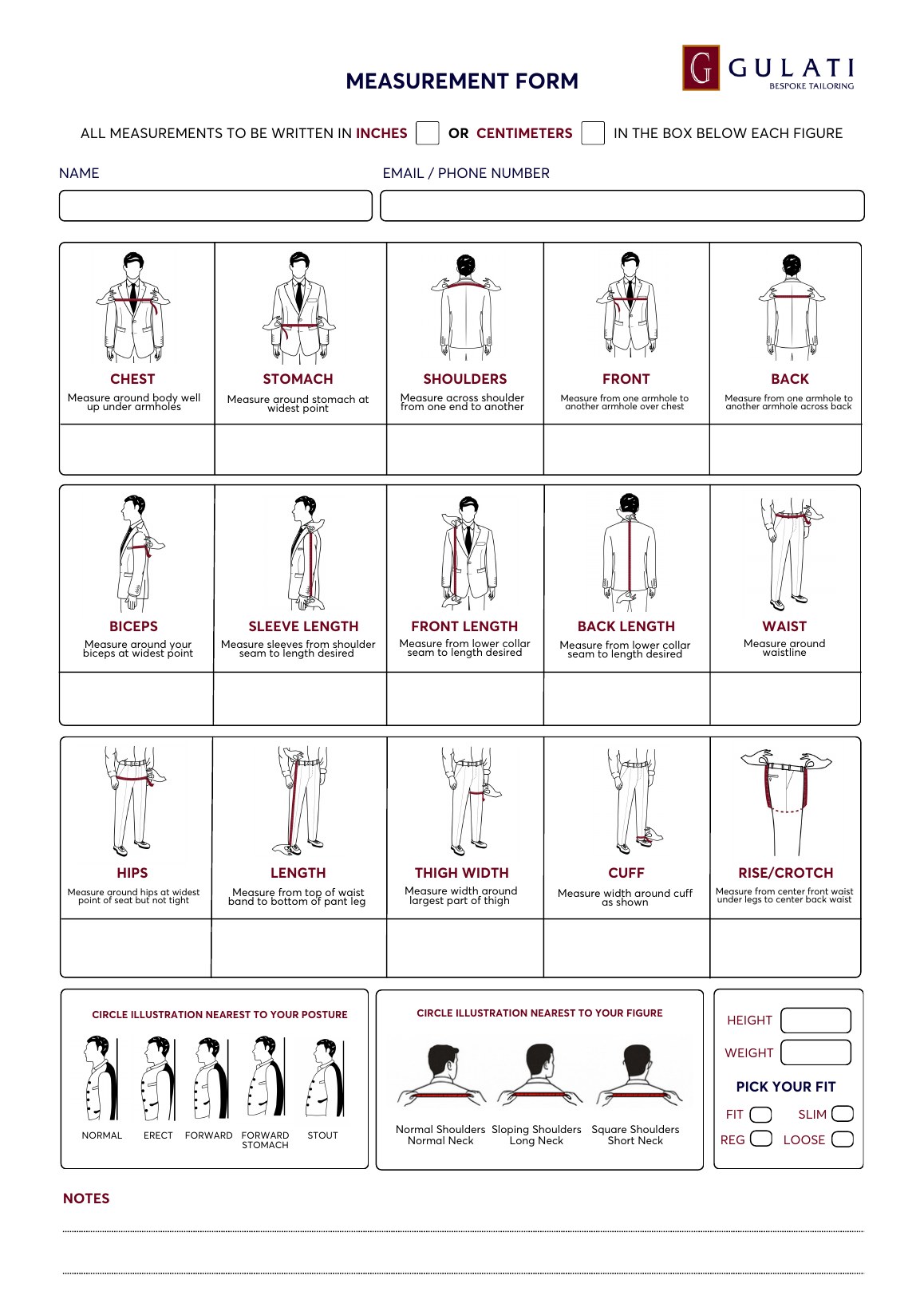 Suit Measurement Form preview