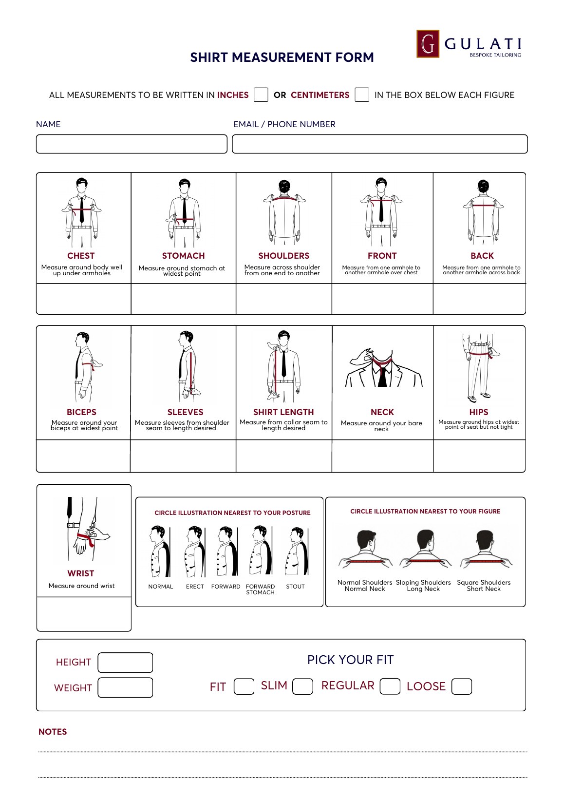 Shirt Measurement Form preview