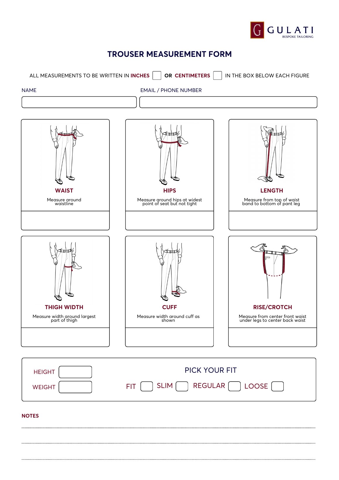 Trousers Measurement Form preview